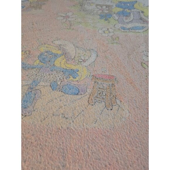 Vintage 80s The Smurfs Cartoon Pink Blanket Smurfette - Picture 7 of 12